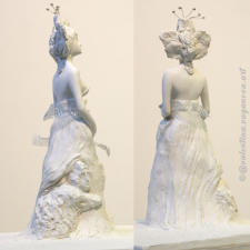 "SINNLICHER GARTEN" | Skulpturen, F02 | Modelliermasse, silberner Draht und Netz, Perlen | ca. 25 cm | auf Holzsockel mit Brandmalerei [in Arbeit] 25x20x20 cm | 2008-2011