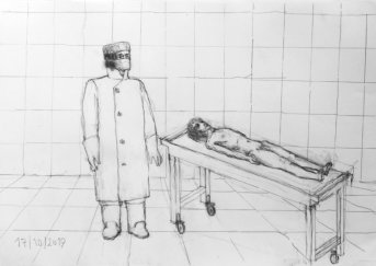 "Geschichten vom Pathologen" | Zeichnung | Bleistift auf Papier | 29,7 x 42 cm | 17.10.2019